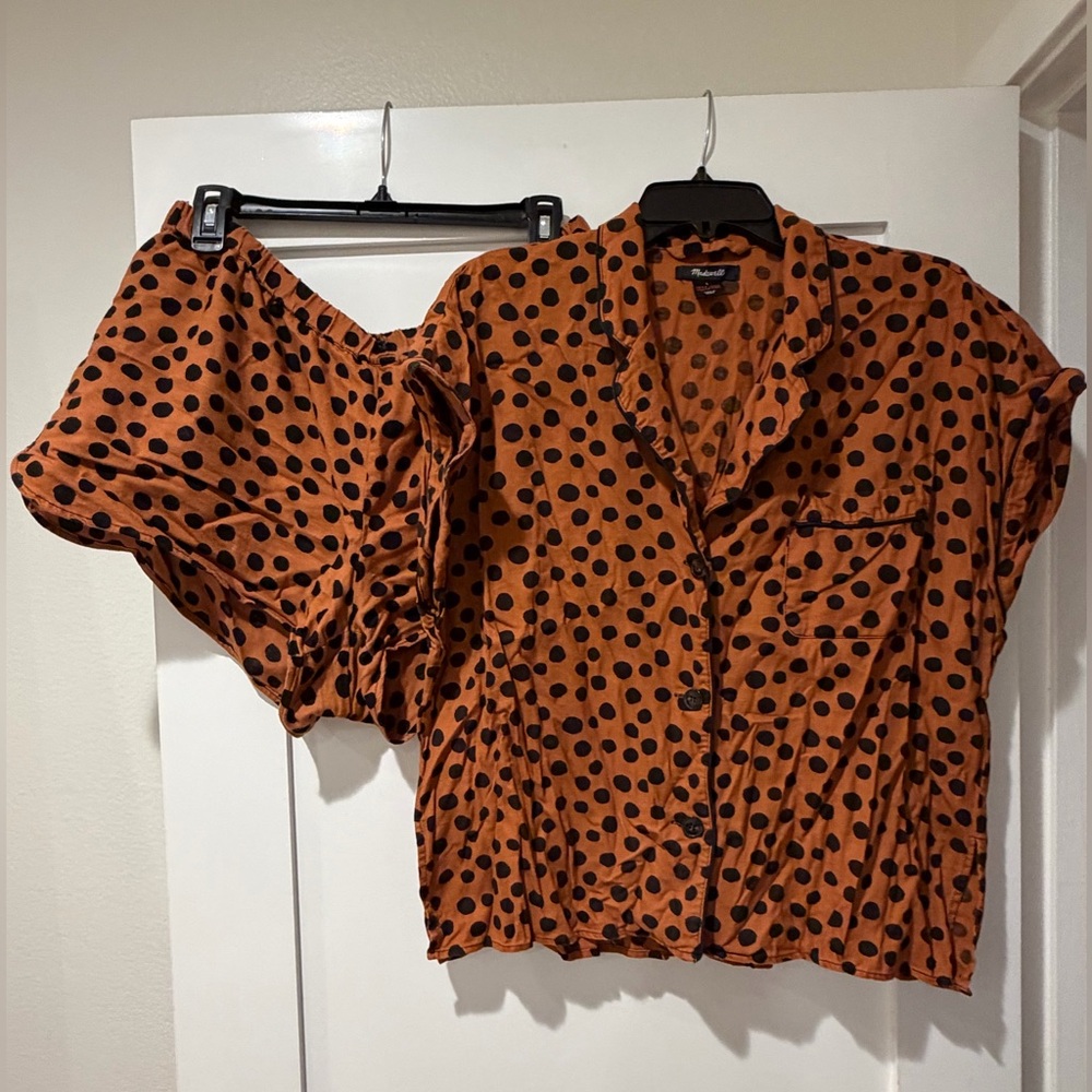 Polka Dot Short Sleeve Button-Up set - Rust/Black PJs- Madewell